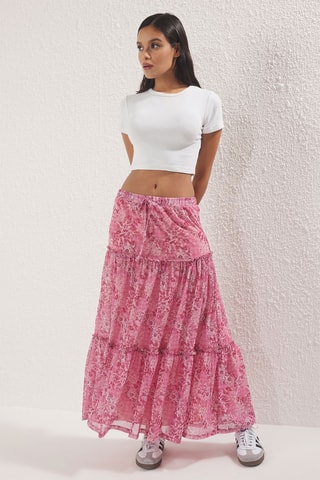 Saia com folhos - Rosa