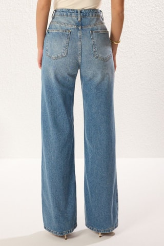 Calças de ganga wide legs cintura subida - Azul