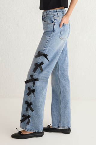 Calças de ganga wide legs cintura subida - Azul
