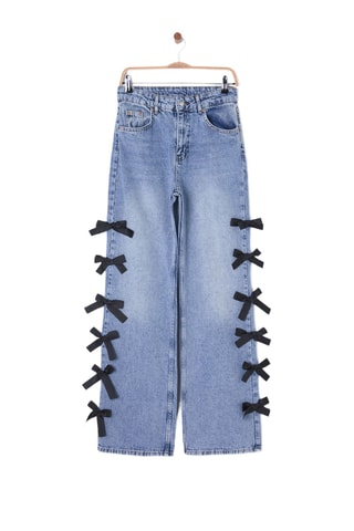 Calças de ganga wide legs cintura subida - Azul