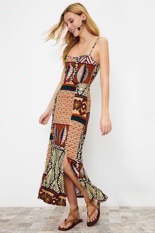 Robe longue - Orange et blanc