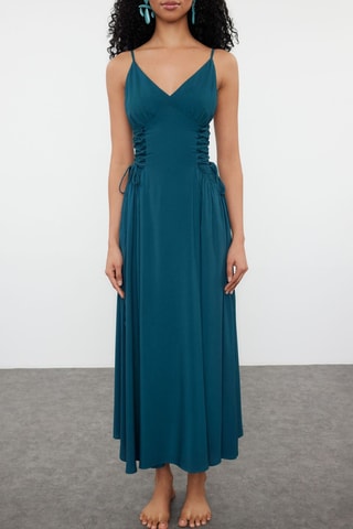Vestido comprido - Azul-petróleo