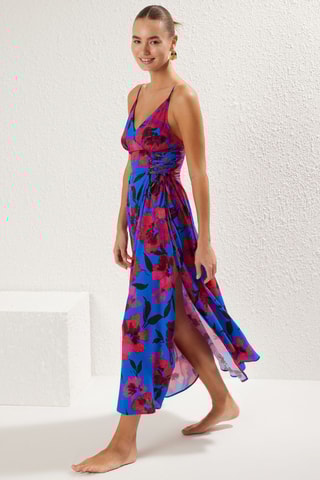 Vestido comprido - Rosa e azul