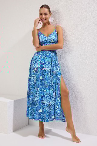 Vestido comprido - Branco e azul