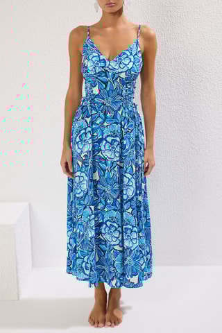 Vestido comprido - Branco e azul