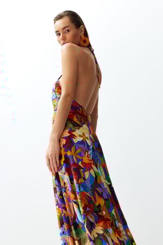 Robe longue - Orange et bleu