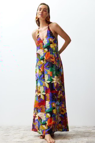 Robe longue - Orange et bleu