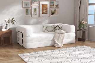 Canapé convertible Smart - Blanc - 2 places - En tissu velours
