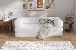 Canapé convertible Smart - Blanc - 2 places - En tissu velours