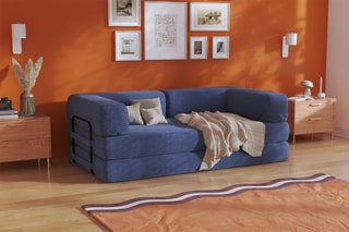 Canapé convertible Smart - Bleu - 2 places - En tissu velours