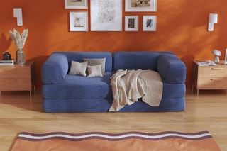 Canapé convertible Smart - Bleu - 2 places - En tissu velours