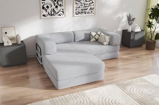 Canapé convertible avec pouf Smart - Gris clair - 2 places - En tissu velours côtelé