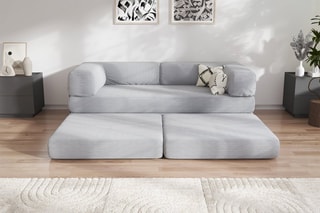 Canapé convertible avec pouf Smart - Gris clair - 2 places - En tissu velours côtelé