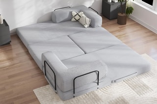 Canapé convertible avec pouf Smart - Gris clair - 2 places - En tissu velours côtelé