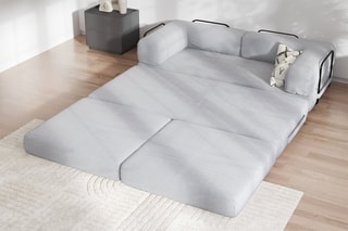 Canapé convertible avec pouf Smart - Gris clair - 2 places - En tissu velours côtelé