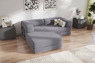 Canapé convertible avec pouf Smart - Anthracite - 2 places - En tissu velours côtelé