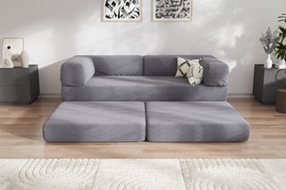 Canapé convertible avec pouf Smart - Anthracite - 2 places - En tissu velours côtelé