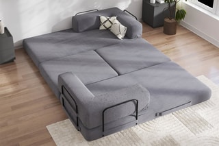 Canapé convertible avec pouf Smart - Anthracite - 2 places - En tissu velours côtelé