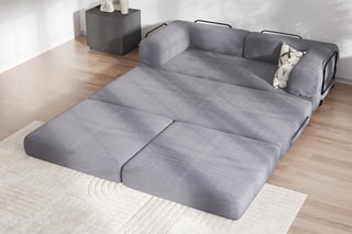 Canapé convertible avec pouf Smart - Anthracite - 2 places - En tissu velours côtelé