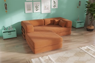 Canapé convertible avec pouf Smart - Marron - 2 places - En tissu velours côtelé