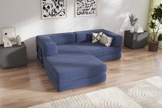 Canapé convertible avec pouf Smart - Bleu marine - 2 places - En tissu velours