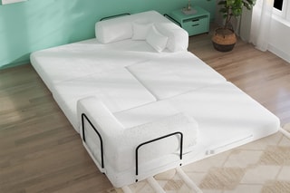 Canapé convertible avec pouf Smart - Blanc - 2 places - En tissu velours côtelé