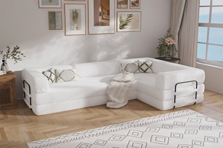 Canapé d’angle droit convertible Smart - Blanc - 4 places - En tissu velours