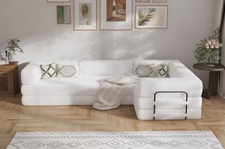 Canapé d’angle droit convertible Smart - Blanc - 4 places - En tissu velours
