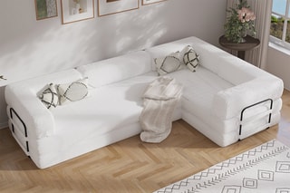 Canapé d’angle droit convertible Smart - Blanc - 4 places - En tissu velours