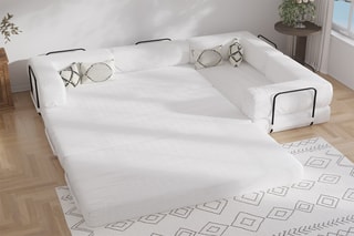 Canapé d’angle droit convertible Smart - Blanc - 4 places - En tissu velours