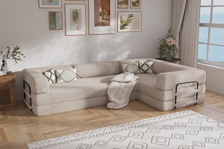 Canapé d’angle droit convertible Smart - Beige - 4 places - En tissu velours
