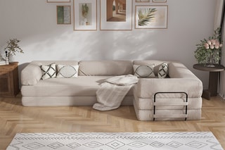 Canapé d’angle droit convertible Smart - Beige - 4 places - En tissu velours