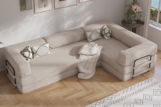 Canapé d’angle droit convertible Smart - Beige - 4 places - En tissu velours