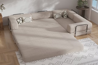Canapé d’angle droit convertible Smart - Beige - 4 places - En tissu velours