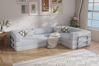 Canapé d’angle droit convertible Smart - Gris - 4 places - En tissu velours