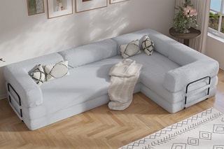 Canapé d’angle droit convertible Smart - Gris - 4 places - En tissu velours