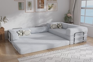 Canapé d’angle droit convertible Smart - Gris - 4 places - En tissu velours