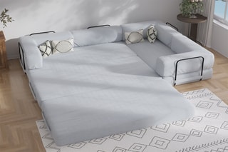 Canapé d’angle droit convertible Smart - Gris - 4 places - En tissu velours