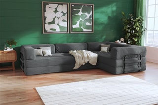 Canapé d’angle droit convertible Smart - Anthracite - 4 places - En tissu velours