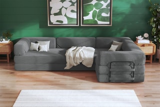 Canapé d’angle droit convertible Smart - Anthracite - 4 places - En tissu velours