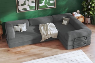 Canapé d’angle droit convertible Smart - Anthracite - 4 places - En tissu velours