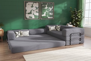 Canapé d’angle droit convertible Smart - Anthracite - 4 places - En tissu velours