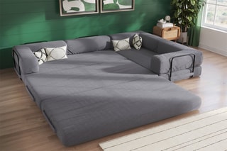 Canapé d’angle droit convertible Smart - Anthracite - 4 places - En tissu velours