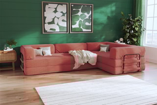 Canapé d'angle droit convertible Smart - Marron - 4 places - En tissu velours