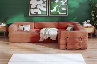 Canapé d'angle droit convertible Smart - Marron - 4 places - En tissu velours