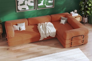 Canapé d'angle droit convertible Smart - Marron - 4 places - En tissu velours