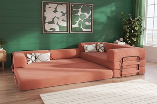 Canapé d'angle droit convertible Smart - Marron - 4 places - En tissu velours