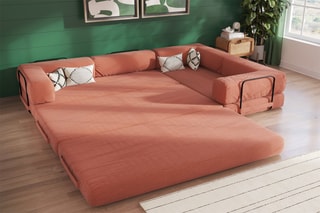 Canapé d'angle droit convertible Smart - Marron - 4 places - En tissu velours