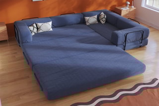 Canapé d'angle droit convertible Smart - Bleu marine - 4 places - En tissu velours
