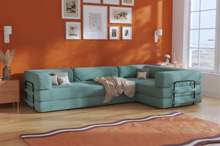 Canapé d’angle droit convertible Smart - Vert - 4 places - En tissu velours